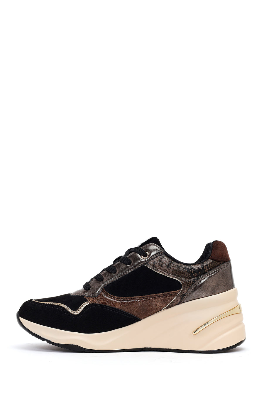 Kadın Siyah Bağcıklı Dolgu Topuklu Sneaker