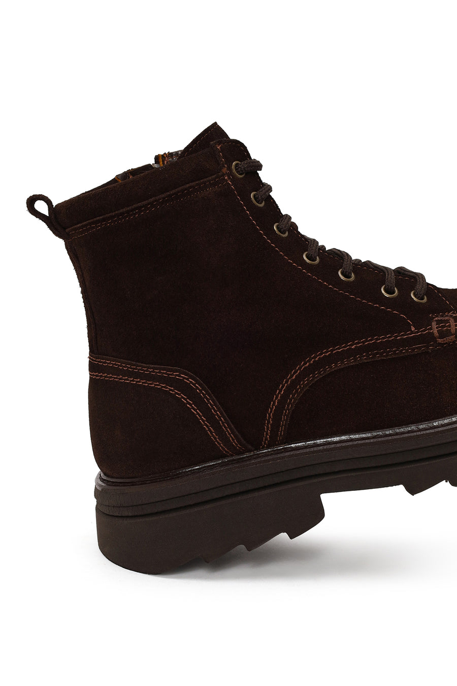 Male Brown Lace-Up Zip Closure Thick-Soled Suede Casual Boots