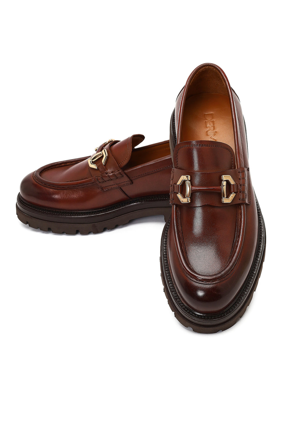 Men's Brown Buckled Thick-Soled Leather Loafer