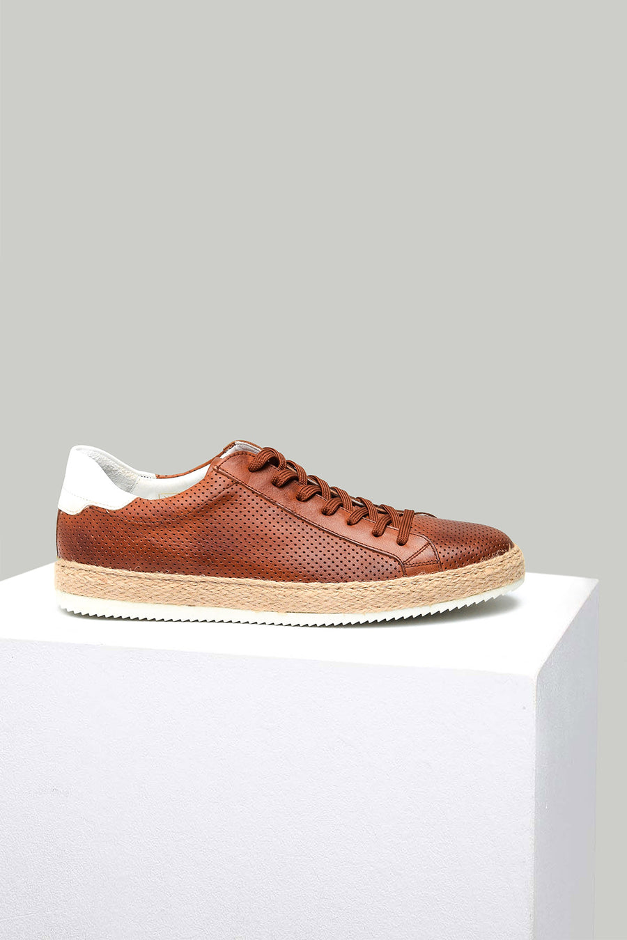 Perforated Tan Men's Leather Espadrilles