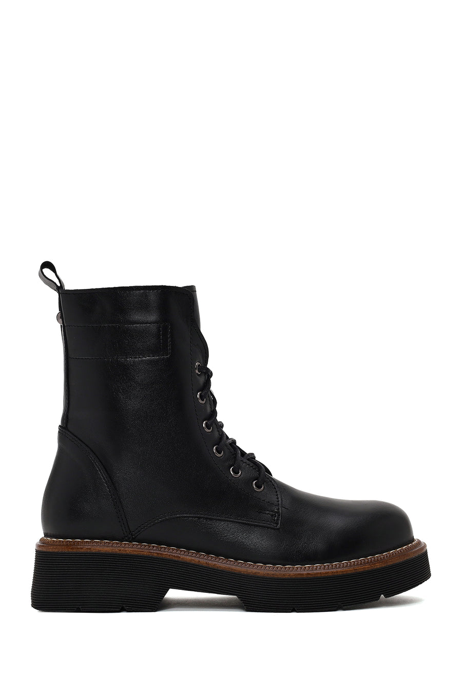 Woman Black Zip Closure Thick-Soled Leather Combat Boots WF190073DV | Derimod
