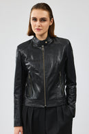 Prima Women's Black Short Leather Jacket | Derimod