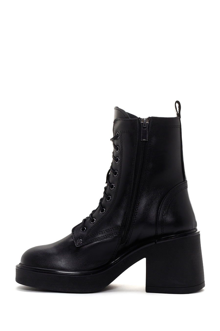 Women's Black Leather Heeled Boots