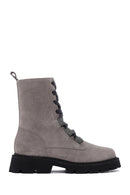 Women's Gray Suede Leather Zippered Boots | Derimod
