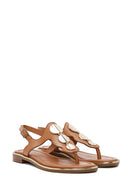 Women's Tan Flip Flops Leather Sandals | Derimod