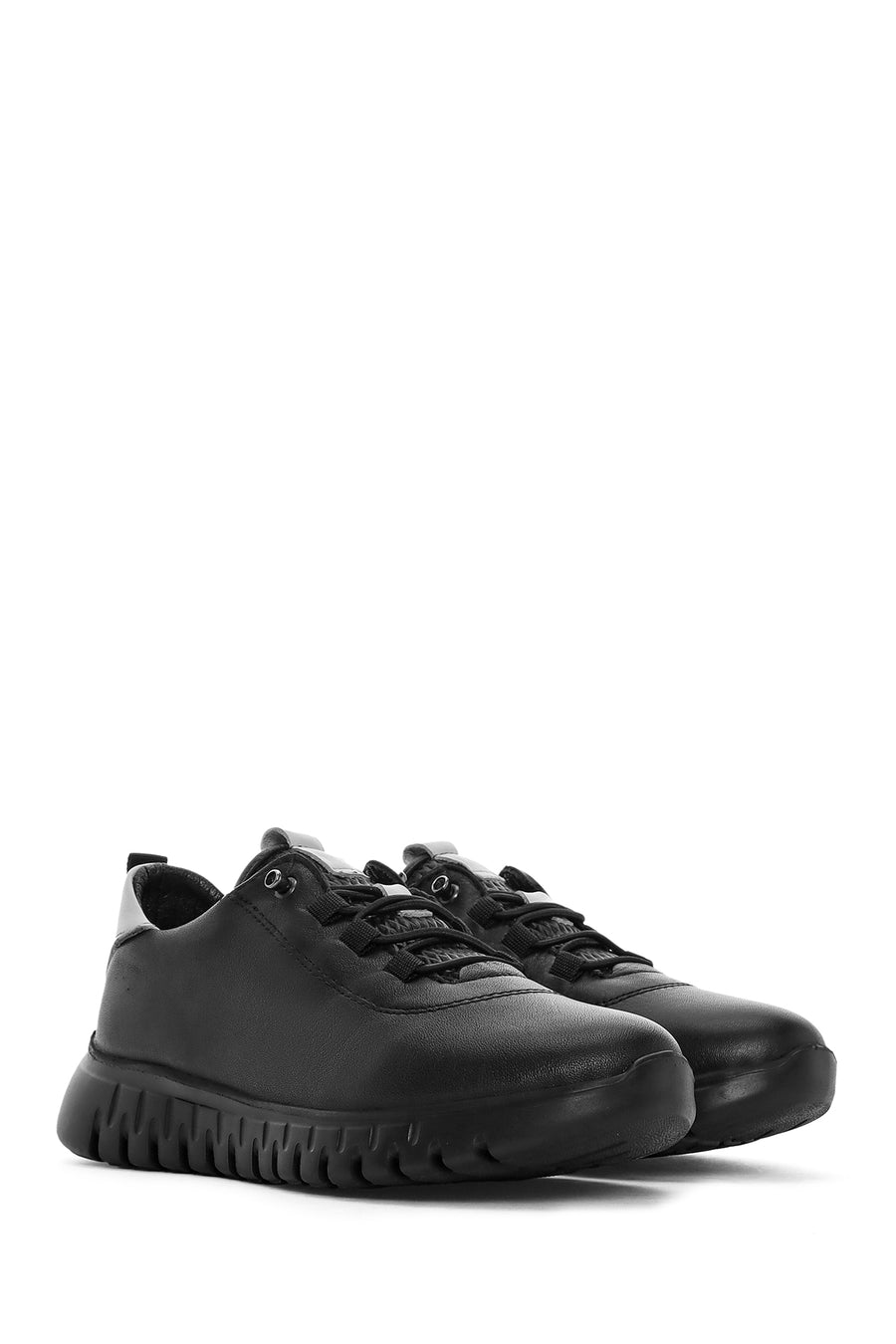 Women's Black Lace-Up Leather Sneaker