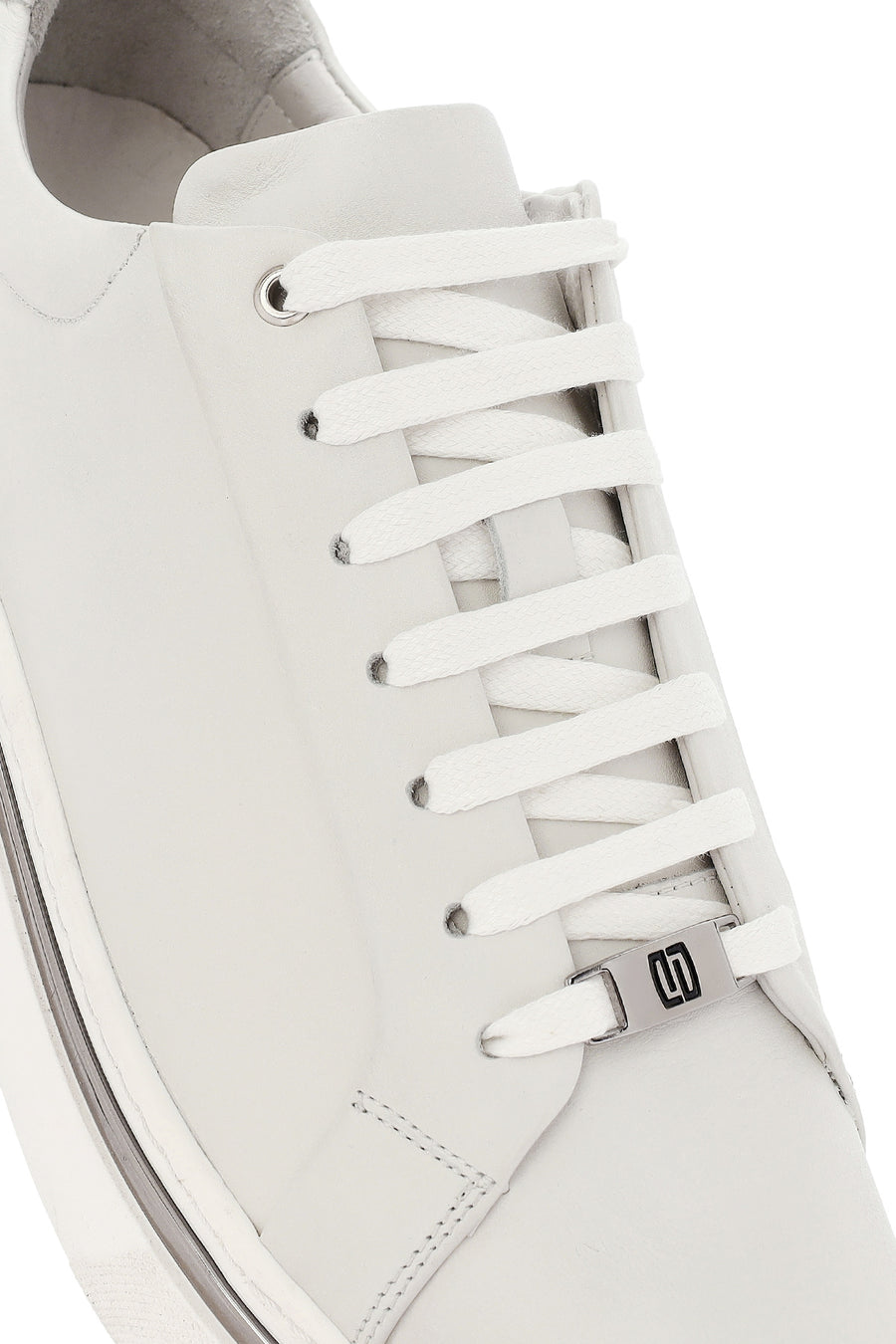 Men's White Lace-Up Leather Sneakers
