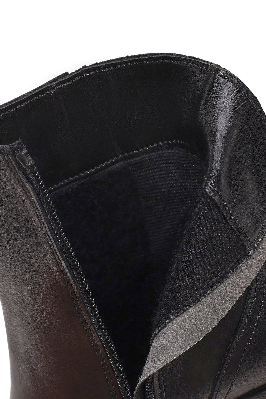 Woman Black Zip Closure Thick-Heeled Leather Boots