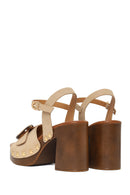Woman Beige Buckled Ankle Platform Chunky High-Heel Suede Sandals | Derimod