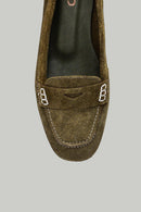 Khaki Suede Women's Leather Loafer | Derimod