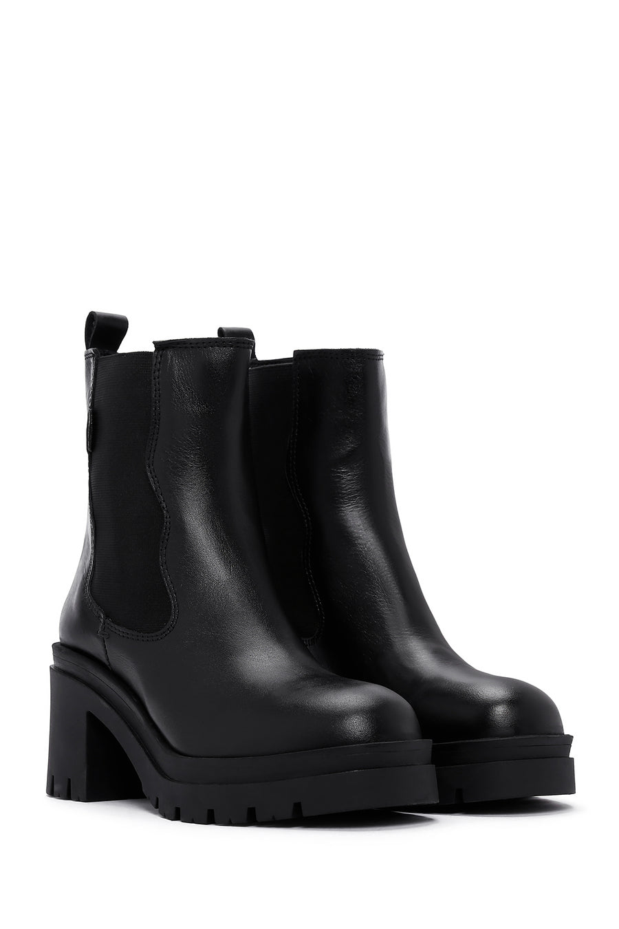 Women's Black Leather Heeled Chelsea Boots