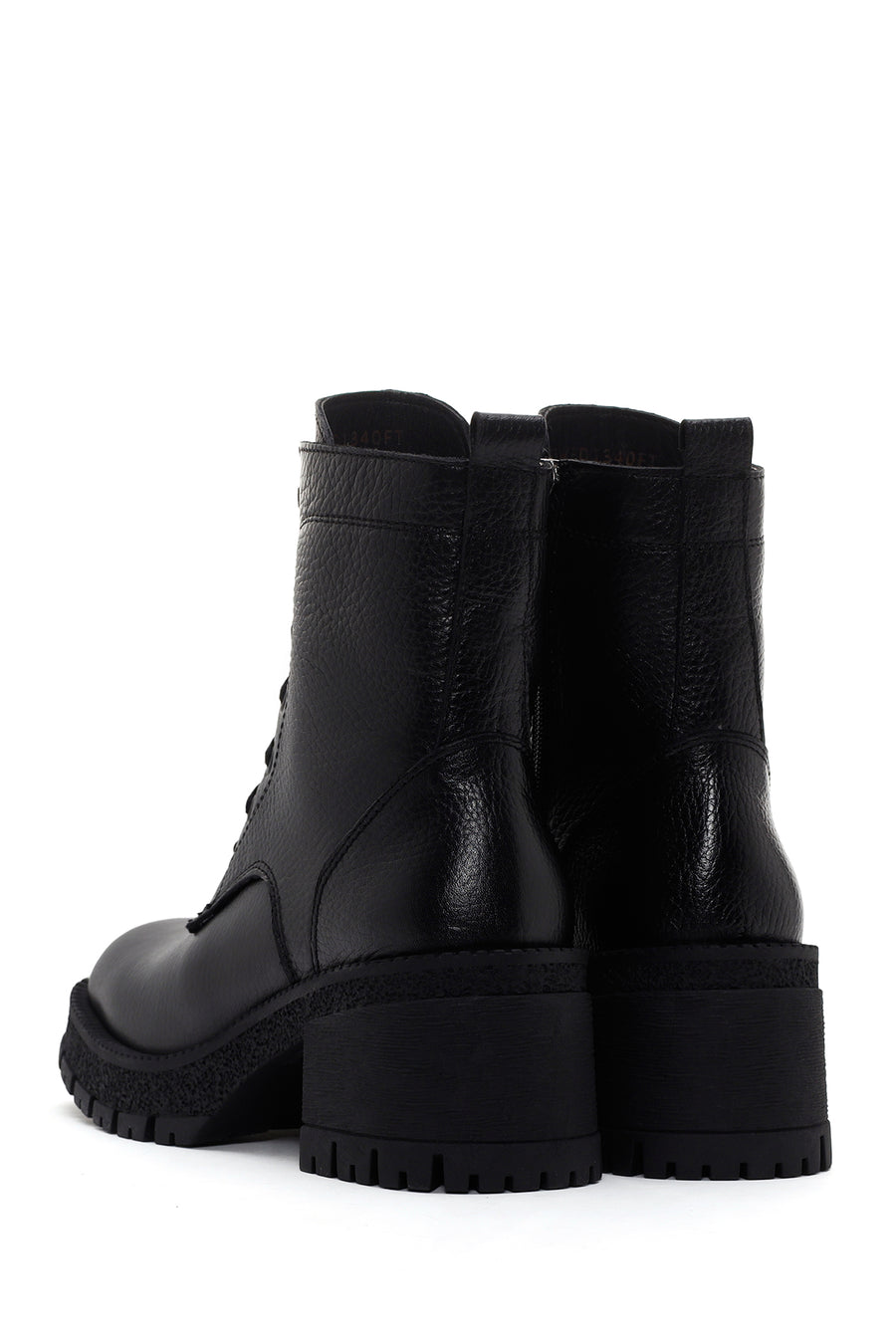 Women's Black Leather Zippered Heeled Boots