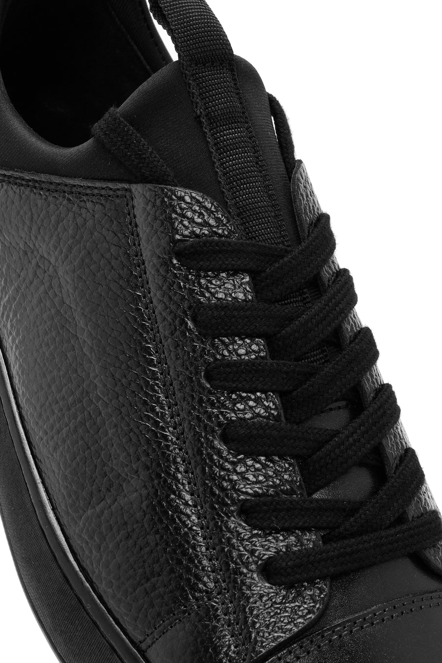 Men's Black Lace-Up Leather Casual Sneakers