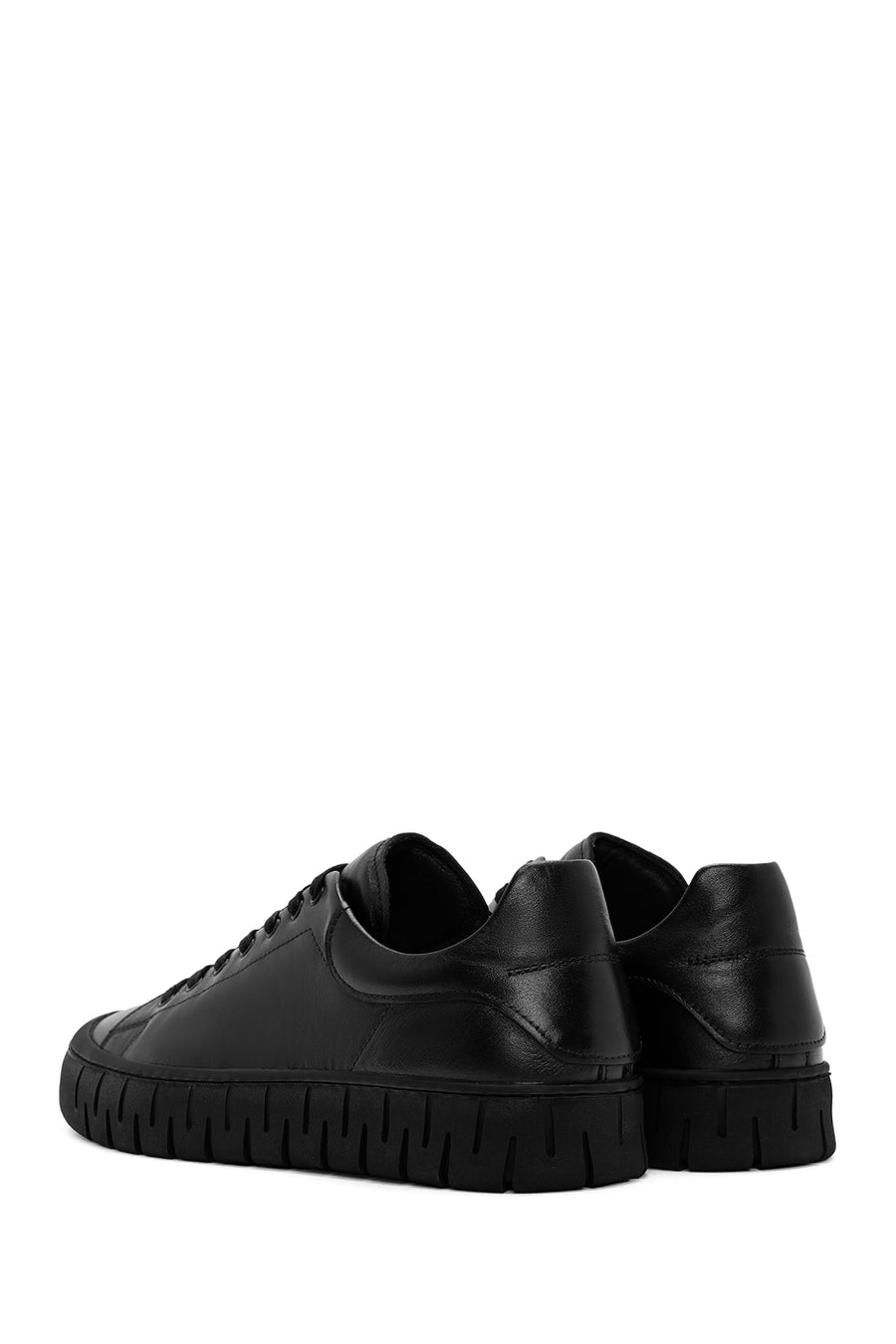 Erkek Siyah Bağcıklı Deri Sneaker