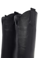 Woman Black Thick-Heeled Leather Cowboy Boots | Derimod