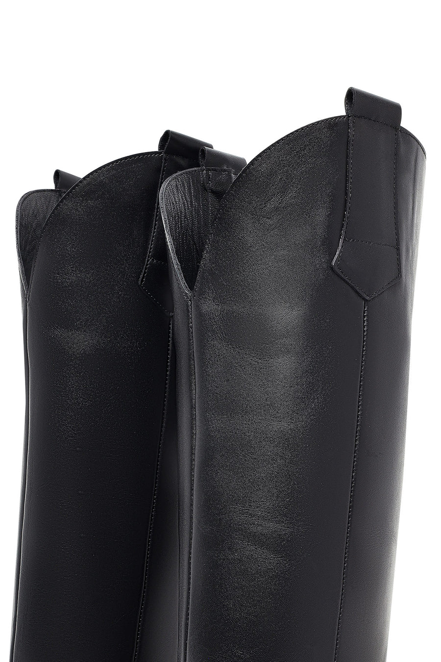Woman Black Thick-Heeled Leather Cowboy Boots