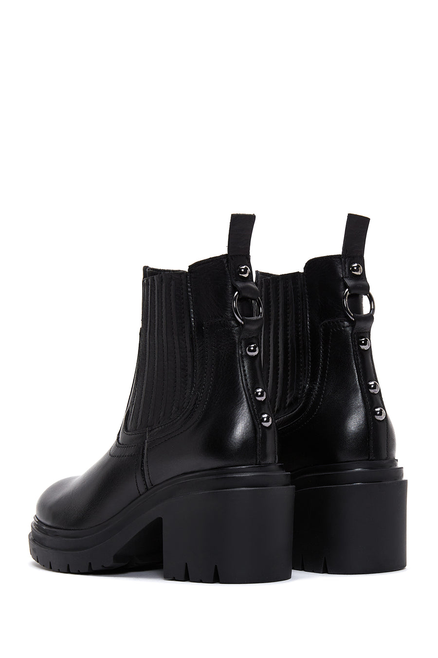 Women's Black Leather Heeled Boots