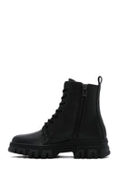 Women's Black Lace-Up Zipper Detailed Combat Boots | Derimod