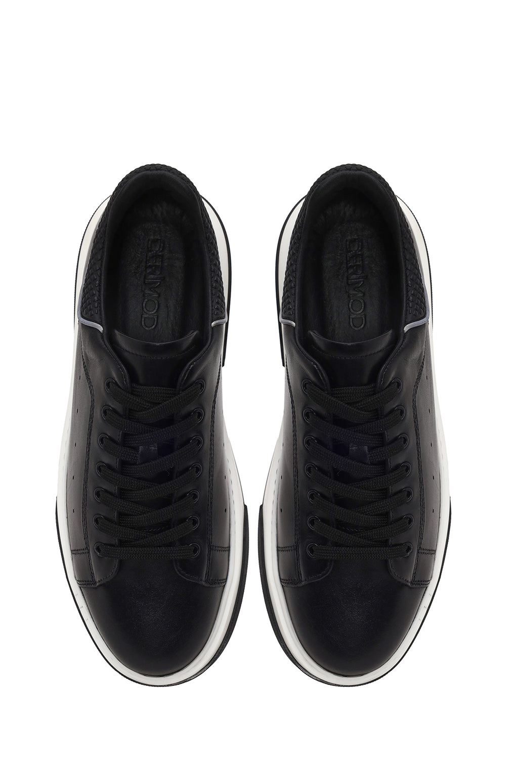 Erkek Siyah Bağcıklı Kalın Tabanlı Deri Sneaker