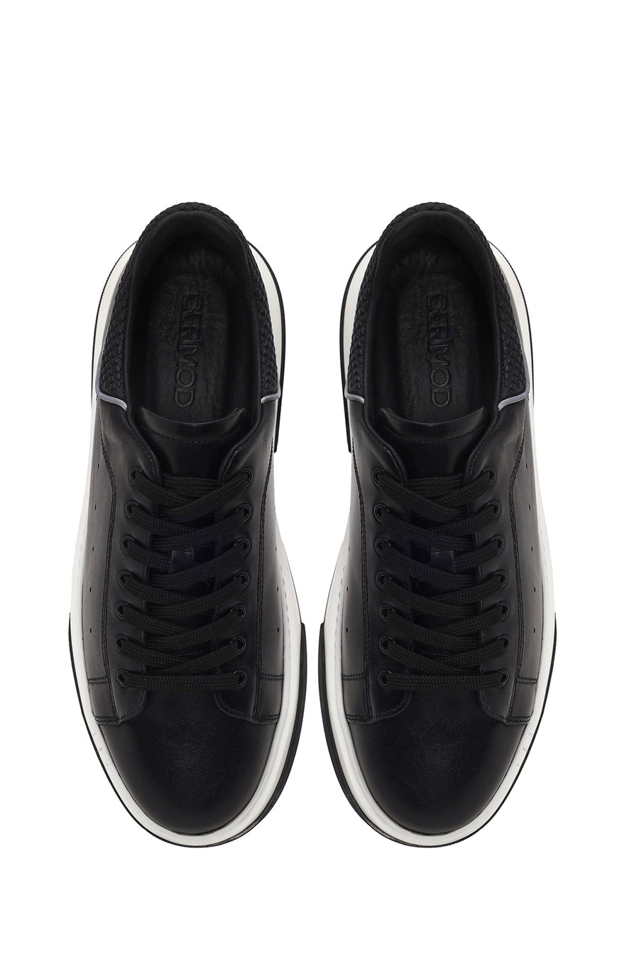 Erkek Siyah Bağcıklı Kalın Tabanlı Deri Sneaker