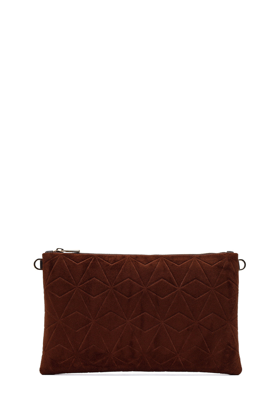 Woman Brown Printed Suede Clutch Bag with Long Chain Strap