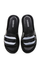 Women's Black Leather Comfort Slippers | Derimod