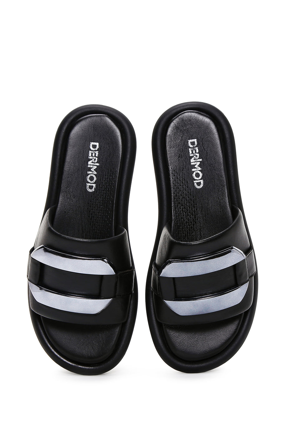 Women's Black Leather Comfort Slippers