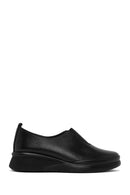 Women's Black Stone Wedge Heeled Leather Comfort Shoes | Derimod
