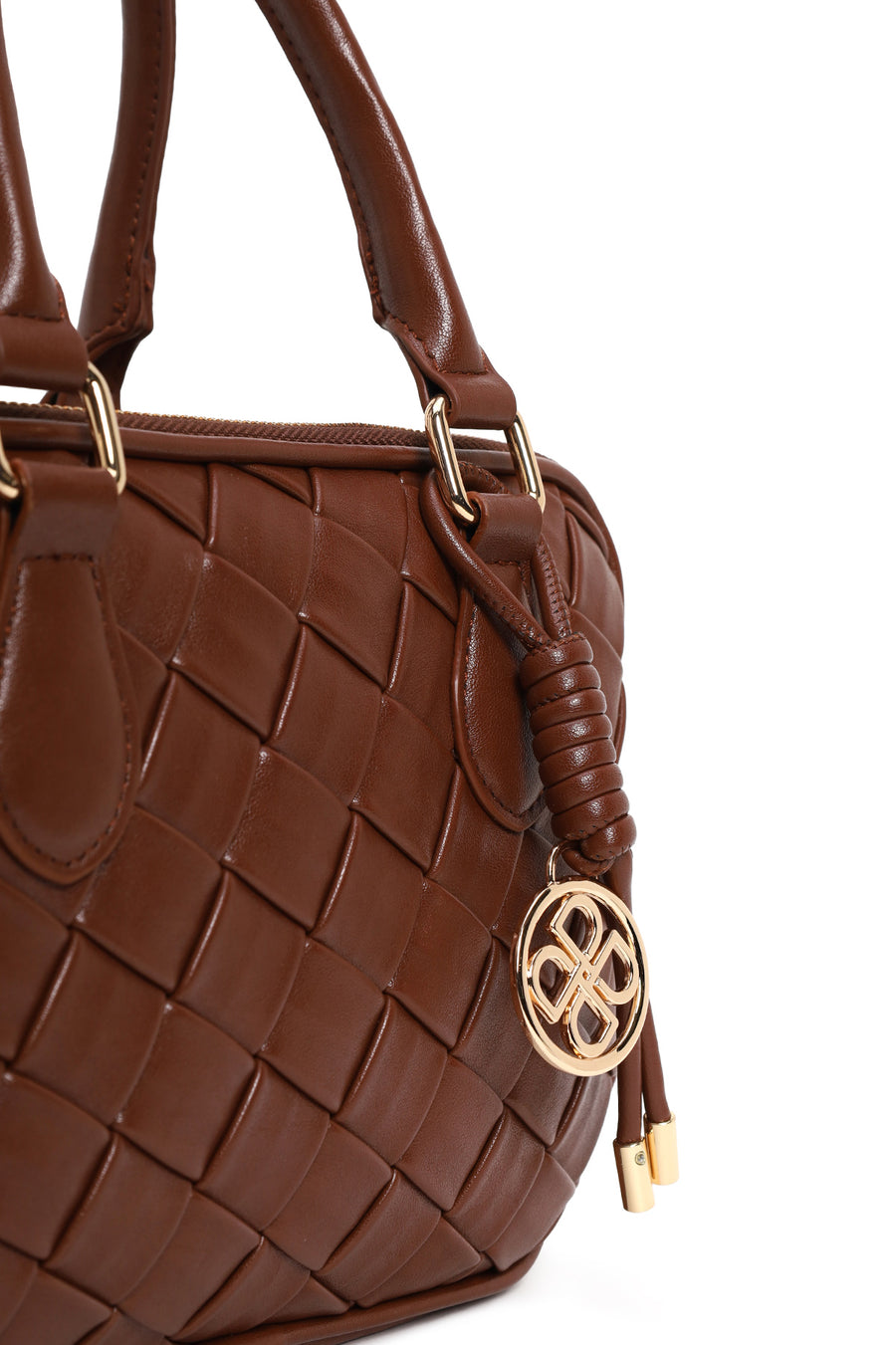 Woman Brown Braided Long-Strap Shoulder Bag