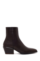 Woman Brown Zip Closure Short Thick-Heeled Leather Cowboy Boots | Derimod