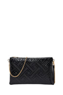 Woman Black Chain Strap Patterned Patent Leather Clutch Bag | Derimod