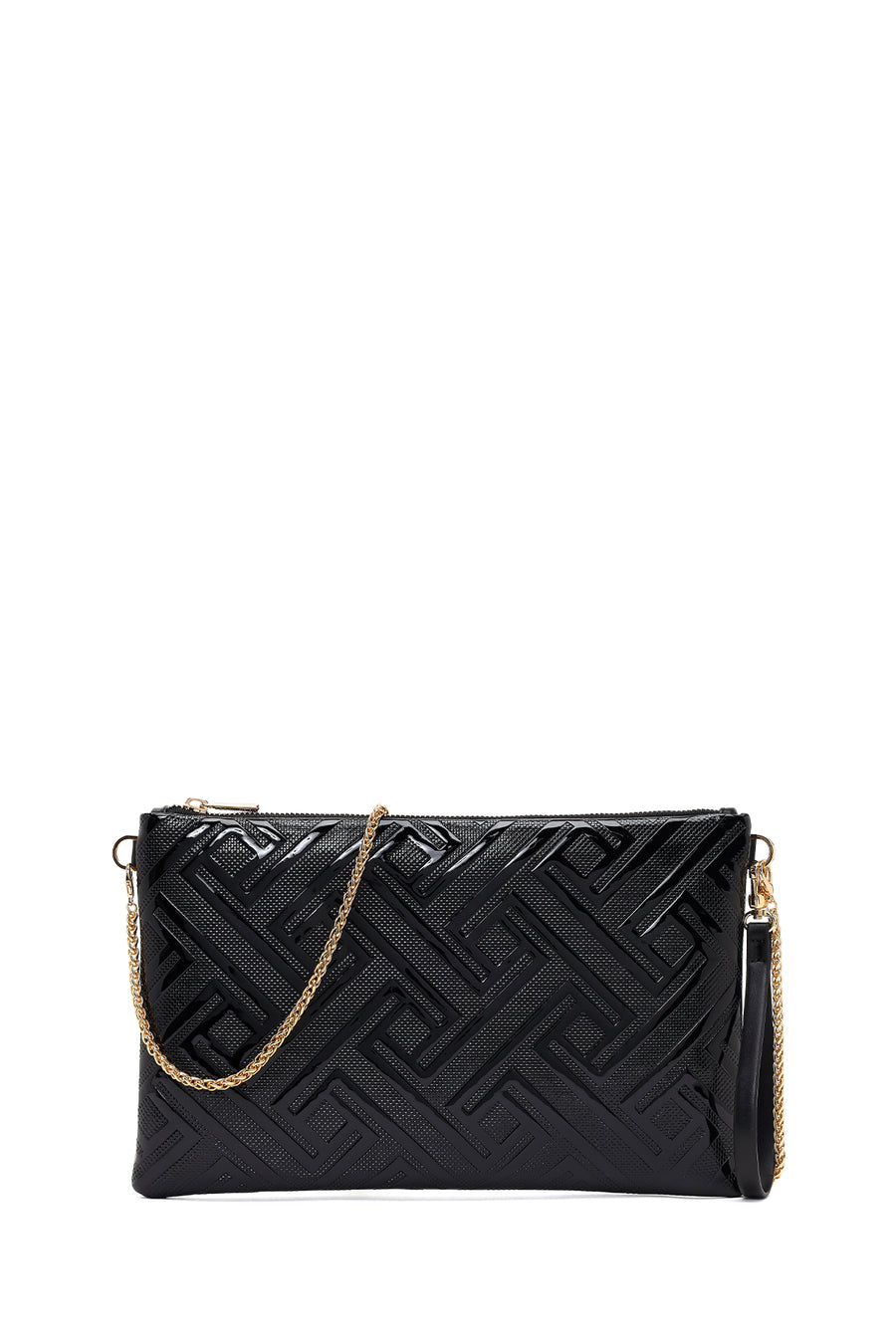 Woman Black Chain Strap Patterned Patent Leather Clutch Bag WB570002SR | Derimod