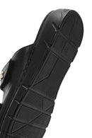 Women's Black Double-Striped Leather Comfort Slippers | Derimod
