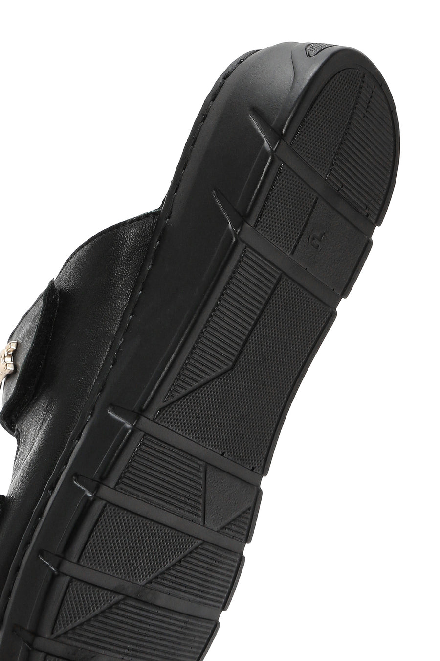 Women's Black Double-Striped Leather Comfort Slippers