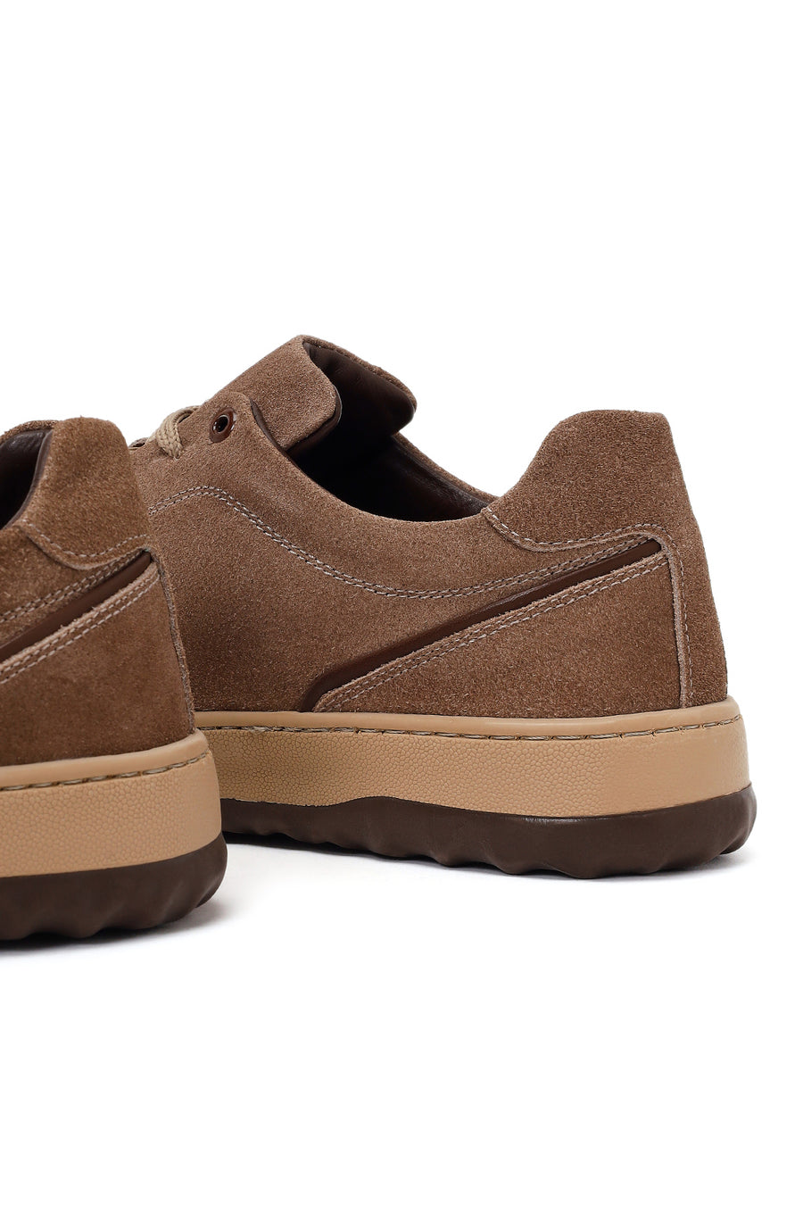 Erkek Vizon Bağcıklı Kalın Tabanlı Süet Deri Sneaker