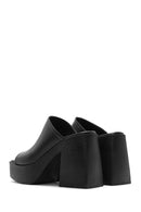 Women's Black Platform Thick High Heel Leather Slippers | Derimod