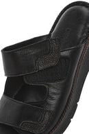 Woman Black Double Banded Leather Comfort Slippers | Derimod