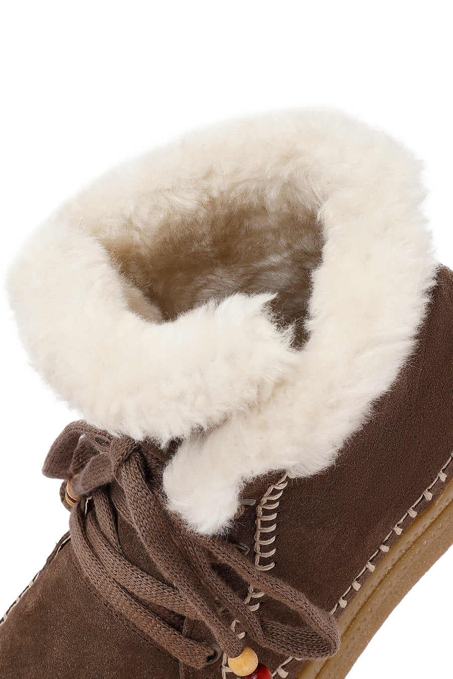 Woman Brown Laced Thick Sole Suede Leather Teddy Bot