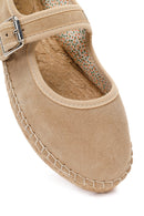Women's Beige Strap Suede Leather Espadrilles | Derimod