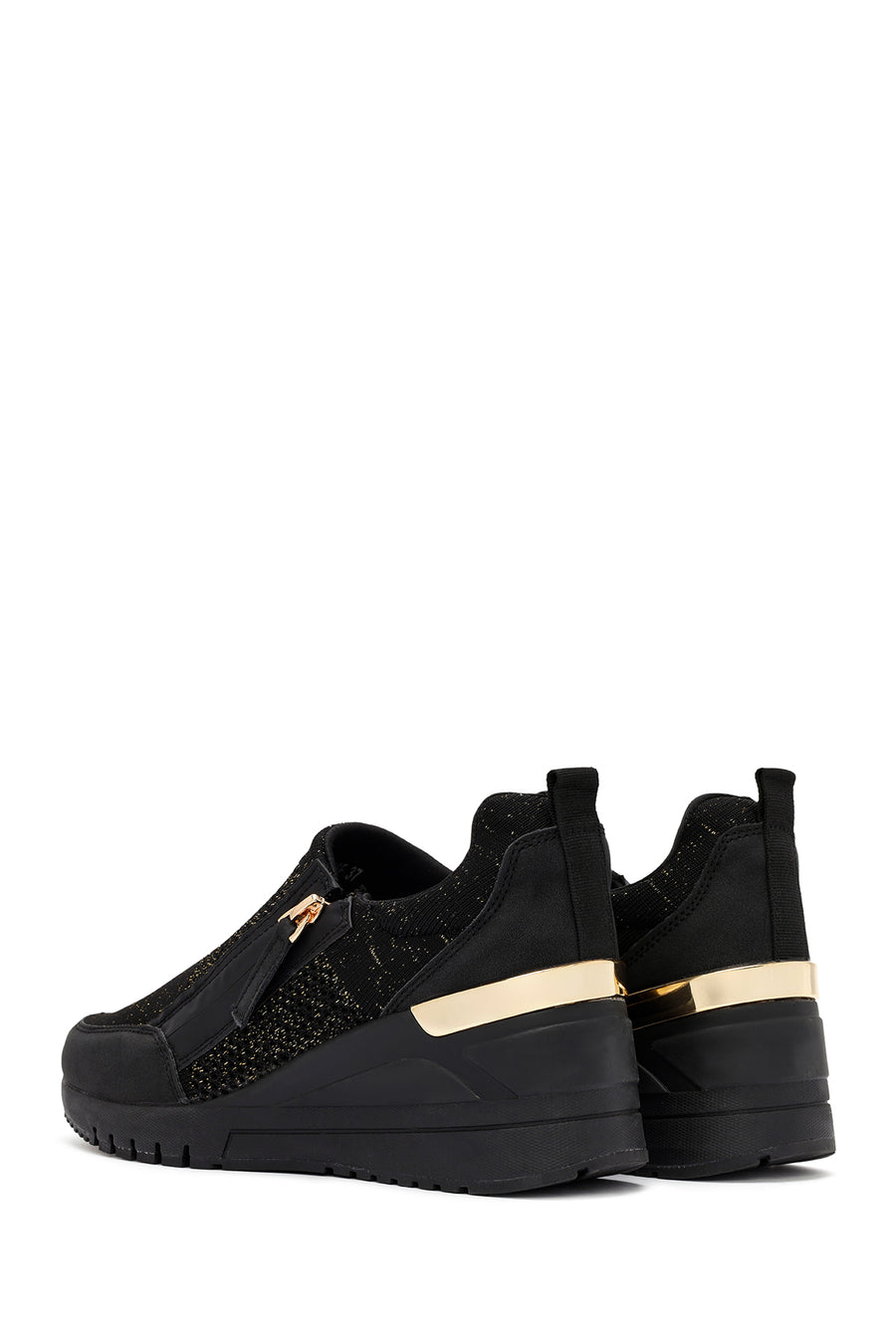 Derimod Zero Women's Black Zippered Wedge Heel Fabric Sneakers