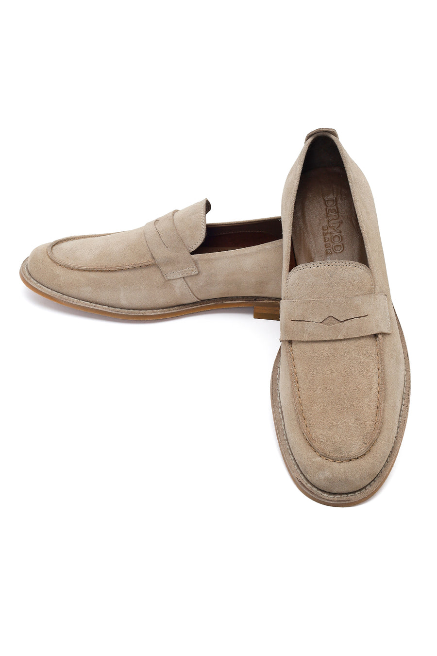 Derimod Black Male Beige Suede Leather Classic Loafer