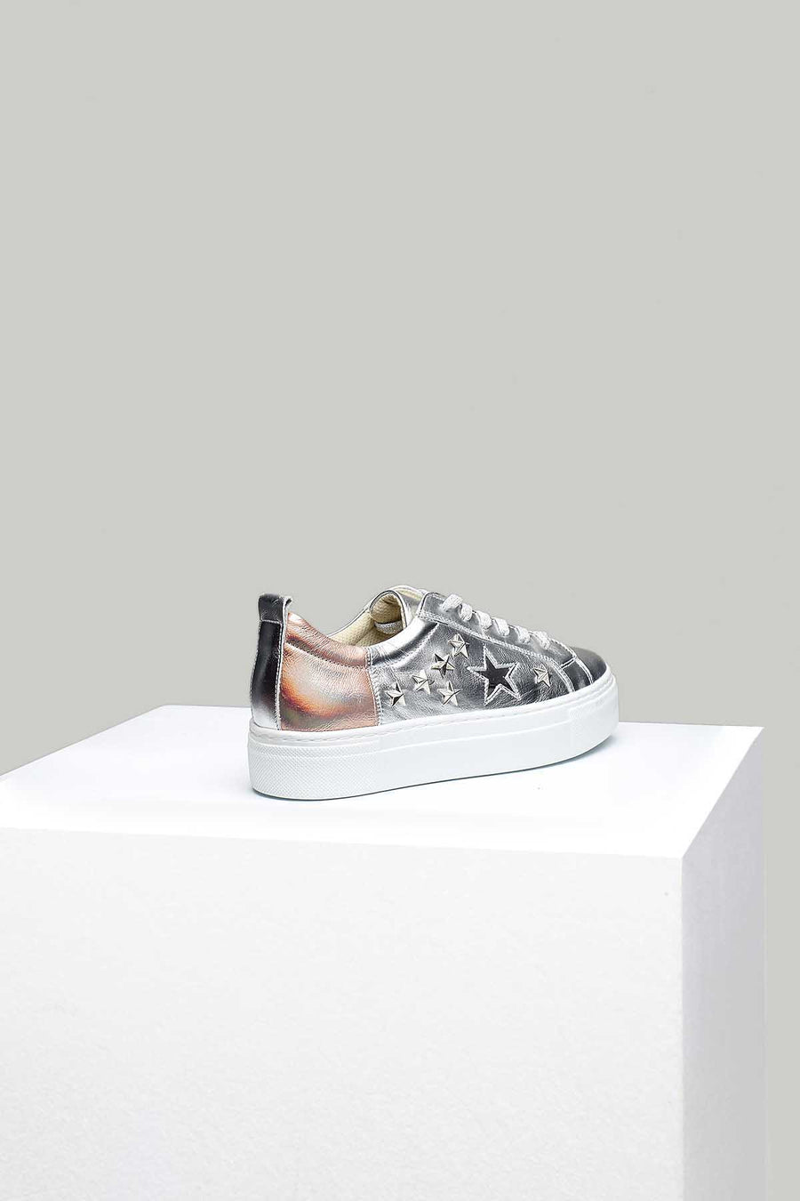 Star Detailed Silver Women's Leather Sneaker