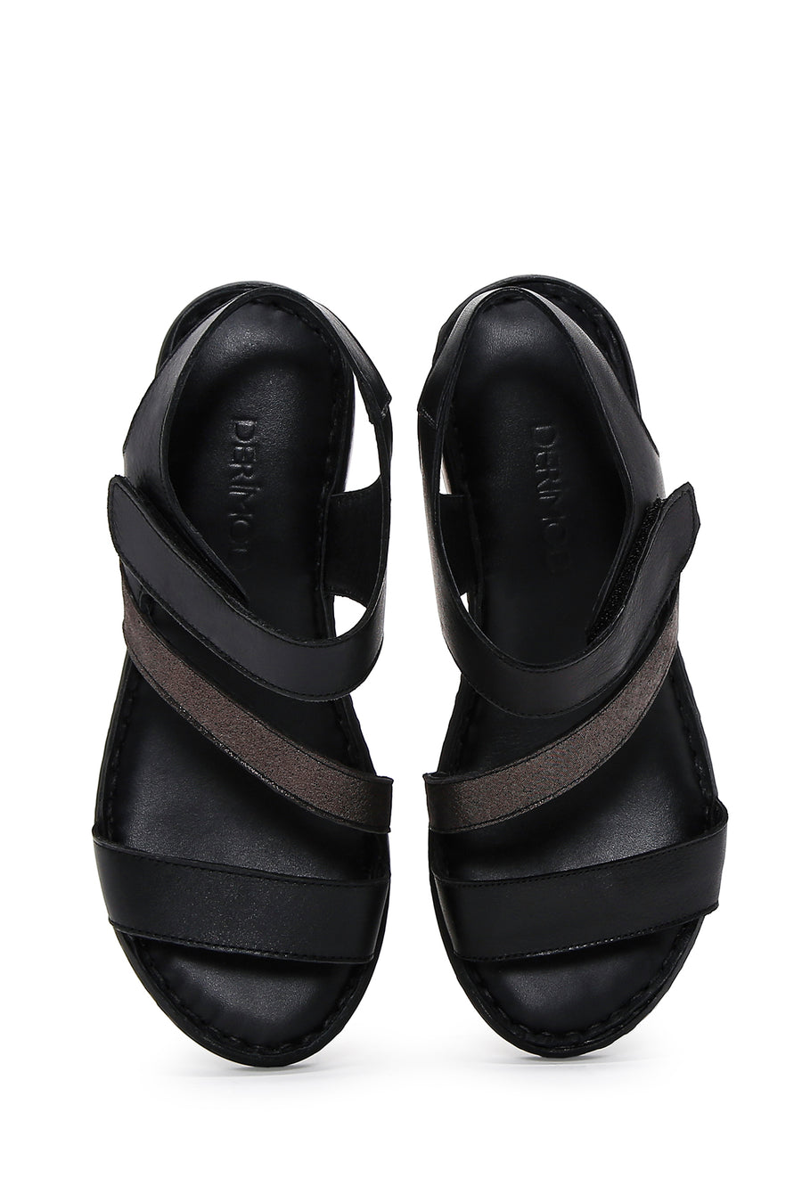 Kadın Siyah Deri Dolgu Topuk Comfort Sandalet