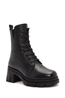 Women's Black Zippered Thick Heeled Leather Boots | Derimod