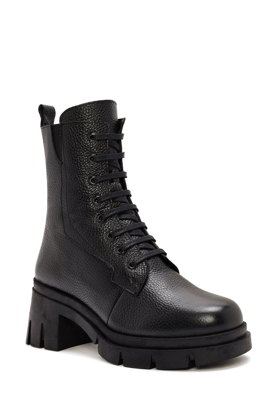 Women's Black Zippered Thick Heeled Leather Boots