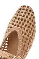 Women's Beige Buckled Straw Leather Ballerinas | Derimod