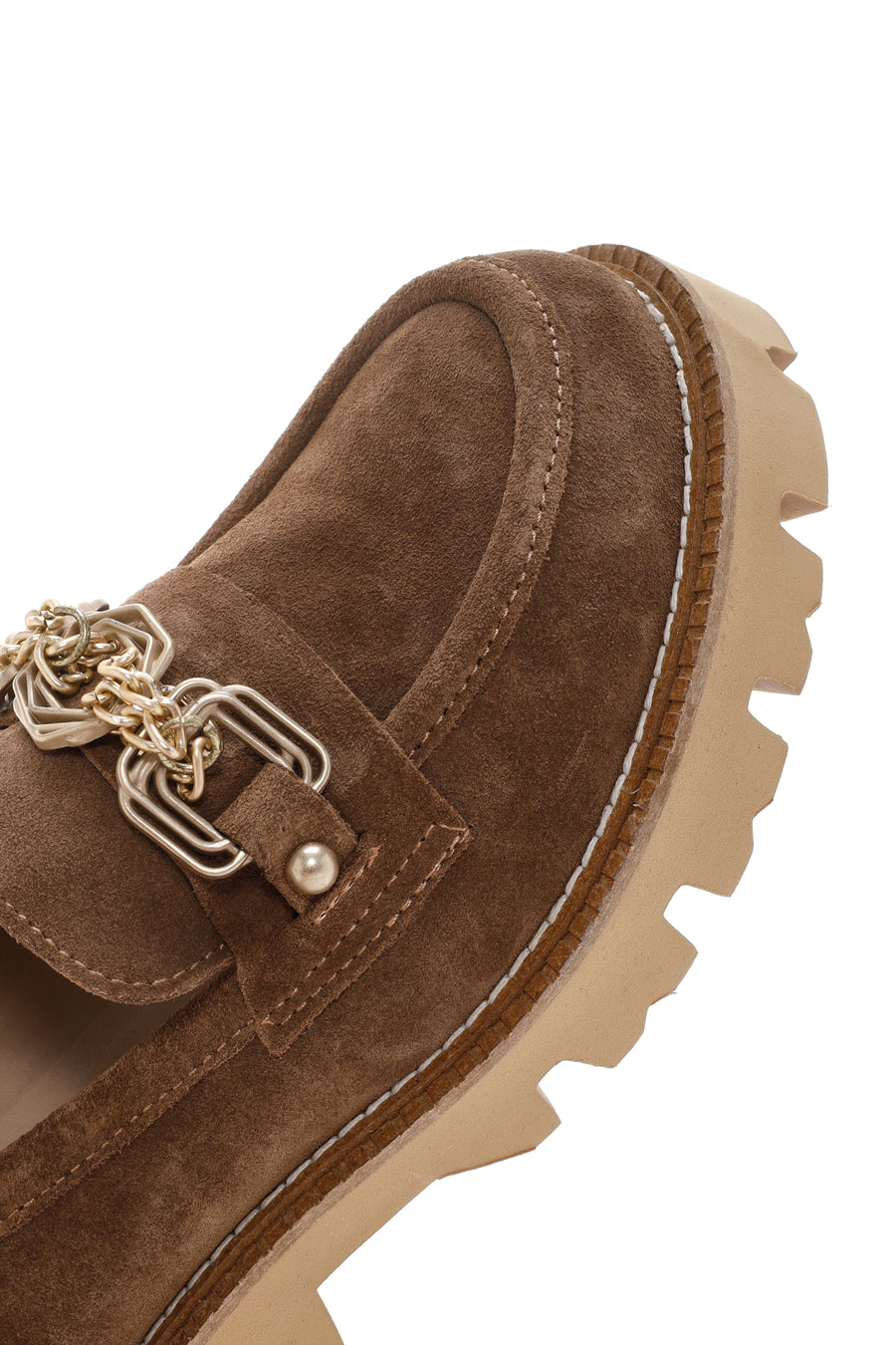 Women's Tan Suede Leather Buckle Masculine Loafer