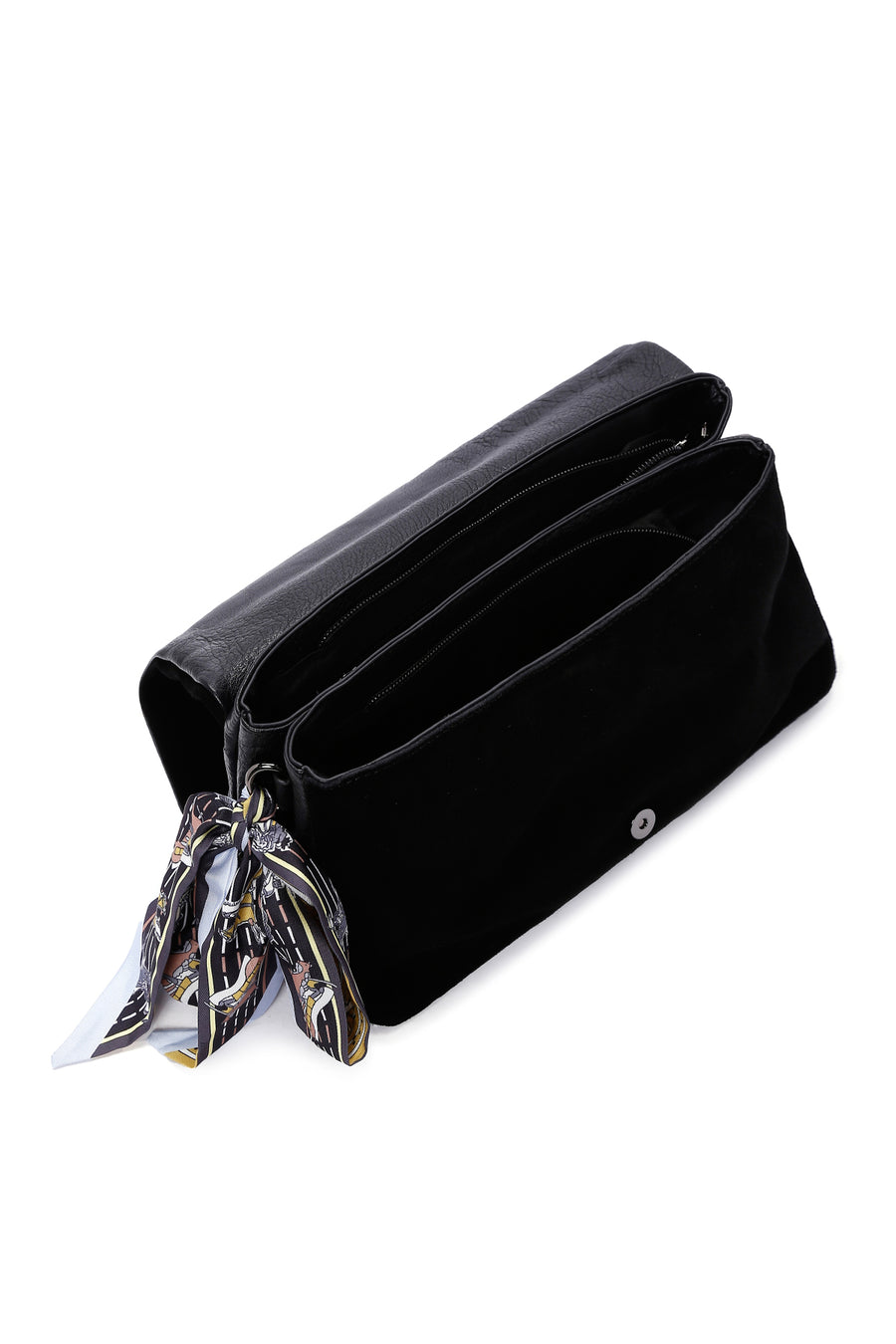Women's Black Long Strap Accessory Detailed Suede Crossbody Bag