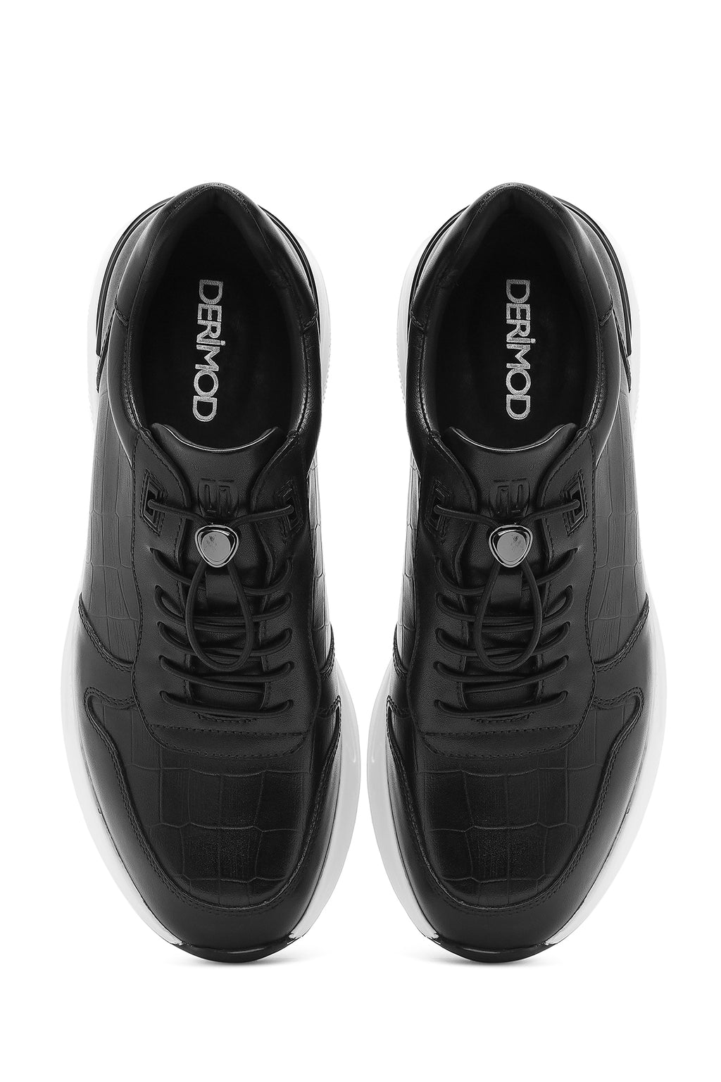 Erkek Siyah Bağcıklı Deri Casual Sneaker