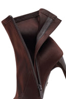 Woman Brown Zip Closure High Thick-Heeled Fabric Boots | Derimod